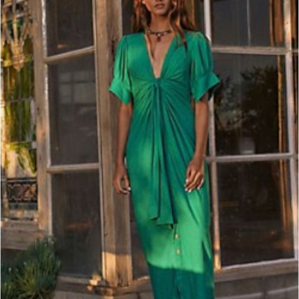Free People Green Tie Front Maxi Sundress